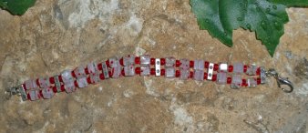 Dainty Red and White Square Bead Bracelet is 7 Inches in Length