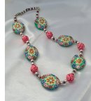 Bright and Vibrant Polymer Clay Flower Bead Necklace