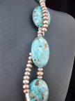 Turquoise Mosaic Magnesite Pearls Silver Plated 24 Inch Necklace