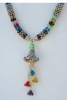 Glass Tulip Beads and Ornate Bell Necklace