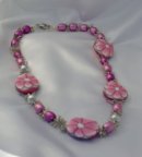 Pink Glass Beads Pink Flowers Focal Pieces 24 Inch Length