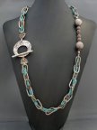Turquoise Colored Beads and Gun Metal Chain in Asymmetrical Design
