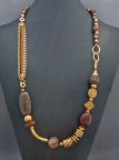Leather Gold Plated Metal Chain Wood Casual 18 Inch Necklace